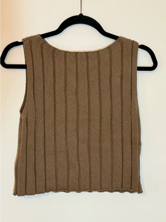 Reformation Callie Cotton Ribbed Sweater Tank in Shitake Brown Size Small - Picture 5 of 5